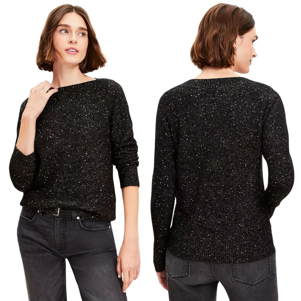 Loft Sequin Boatneck Ribtrim Sweater Size M